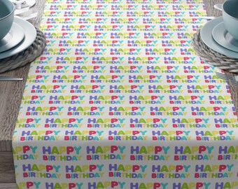 Camino de mesa de feliz cumpleaños, decoración de mesa, decoración de mesa con bandeja, decoración para fiesta de cumpleaños, decoración de mesa temática de cumpleaños, mantelería