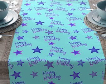 Camino de mesa de feliz cumpleaños, decoración de mesa, decoración de mesa con bandeja, decoración para fiesta de cumpleaños, decoración de mesa temática de cumpleaños, mantelería