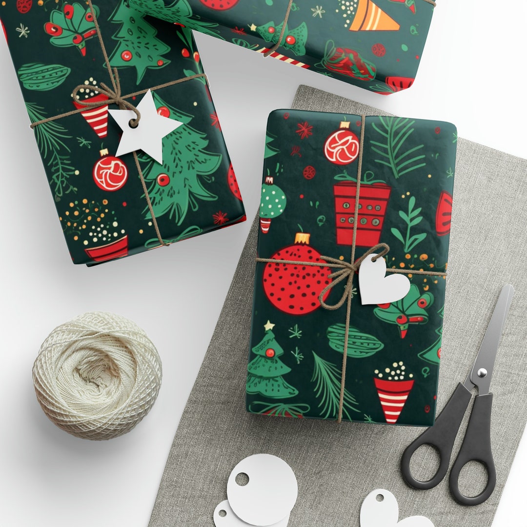 Christmas Trees and Gifts Wrapping Paper: Festive Gift Wrap - Etsy