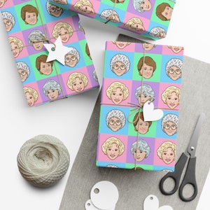 Golden Girls Checkered Gift Wrap Wrapping Paper (Pastel Colors) in Cartoon Style Art