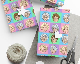 Golden Girls Checkered Gift Wrap Wrapping Paper (Pastel Colors) in Cartoon Style Art