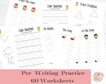 Tracing Practice, Pre-Writing Worksheets, Line Tracing, Preschool Printable, Handwriting Practice, Preschool Worksheet, Homeschool