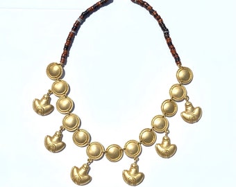 Inca Colombian Reproduction Gold-Plated Necklace with Pendants and Beads