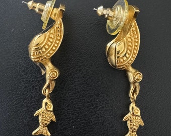 Unique Ccori Jewelry.  Peruvian Inca-Inspired 18k Gold-Plated Ceremonial Fish Earrings