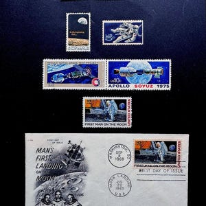 Space Exploration  Themed 7 Stamps and a First Day Cover of Moon Landing Topicals Moon Rockets Astronauts USA USSR