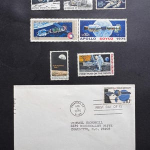 Space Exploration  Themed 7 Stamps and a First Day Cover of Moon Landing Topicals Moon Rockets Astronauts USA USSR
