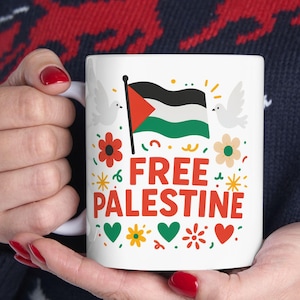 Free Palestine mug, committed Palestine mug, Gaza solidarity mug, Palestine gift idea, free Palestine mug, Palestine flag mug
