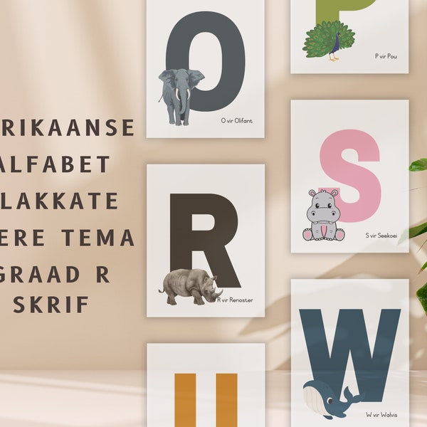 Afrikaans Alfabet Plakkate | Klaskamer, Tuisskool hulpbronne | Alfabet Werkkaart | SA Diere Tema | Suid Afrika