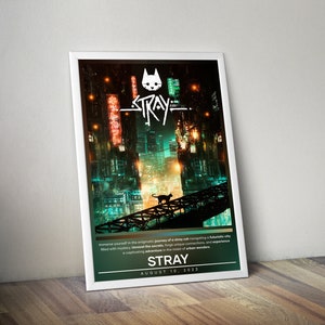 Stray Poster |  Stray Cat Prints | Gaming Posters | 4 Colors | Video Game Posters | Wall Decor Posters | Large Poster Prints | Gaming Gifts