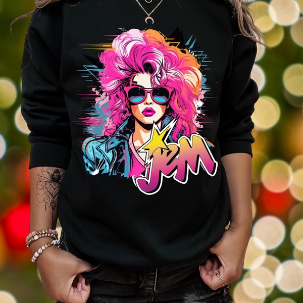 Jem and the holograms sweatshirt, 80s cartoon Retro vibes, neon colors, Winter,Rock Fashion