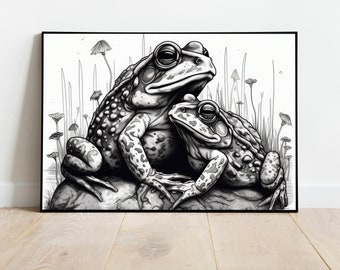 Two Frogs on a Rock - Digital Art