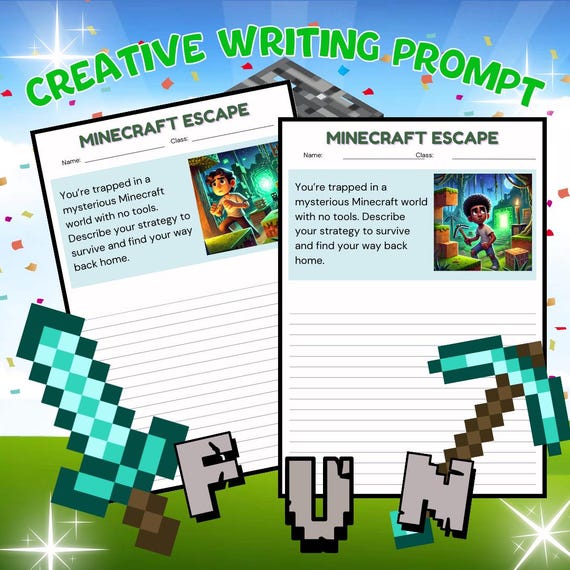Minecraft Writing Prompt, creative writing, Homeschool, Classroom, Teachers, Mom, Writing Fun Prompts,  Fun Learning Ideas, Teens, Kids,