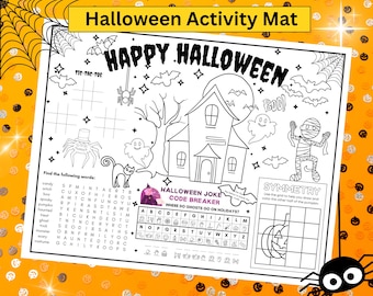 Spooky Fun Halloween Activity Placemat: Word Search, Riddles & More!