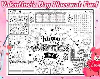 Valentine's Day Fun: Interactive Kids' Activity Placemat with Puzzles, Mazes, and Creative Challenges! Valentine's Day Fun Download!