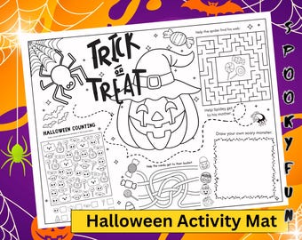 Trick or Treat Activity Placemat: Maze, Search & Coloring Fun