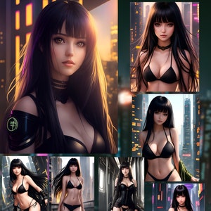 Cyberpunk City Girl x10 Digital Art Pack - Digital Print Posters, Wall decoration