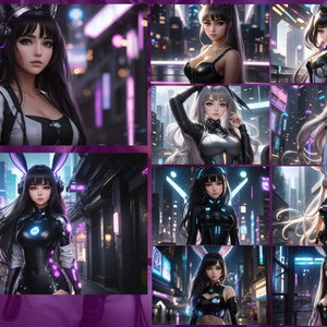 Bunny Girls Of Cyberpunk City Animated/Ultra Reality Mashup Style Set Volume 2 X80 Digital Art Pack - Digital Print Posters, Wall decoration