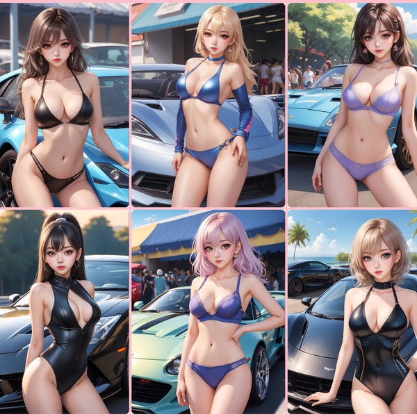 Car/Motor Show Girls Animated/Ultra Reality Mashup/Anime Mix Style Set Volume 2 X54 Digital Art Pack-Digital Print Posters, Wall decoration