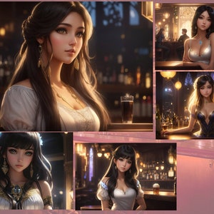 Girls At The Bar Art Print Set: Animated Mashup Style (Digital Download)