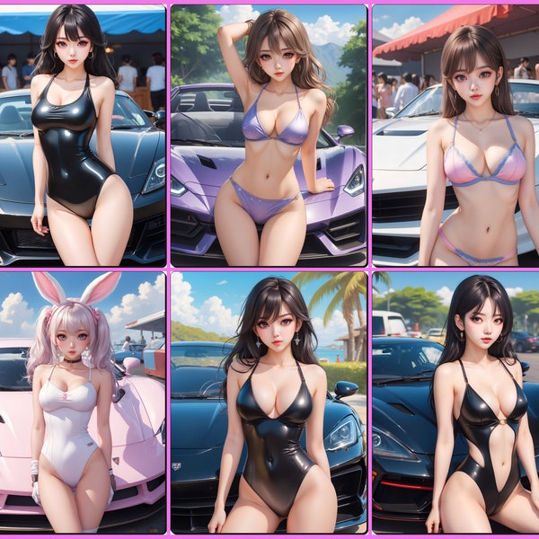 Car/Motor Show Girls Animated/Ultra Reality Mashup/Anime Mix Style Set Volume 1 X54 Digital Art Pack-Digital Print Posters, Wall decoration