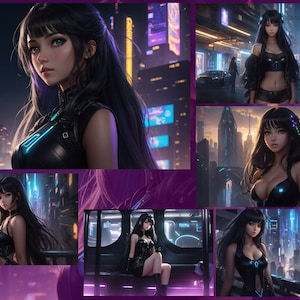 Cyberpunk City Girls Animated/Ultra Reality Mashup Style Set Volume 3 X27 Digital Art Pack - Digital Print Posters, Wall decoration