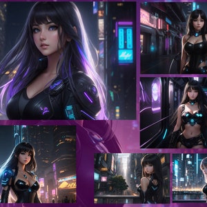 Cyberpunk City Girls Animated/Ultra Reality Mashup Style Set Volume 2 X45 Digital Art Pack - Digital Print Posters, Wall decoration