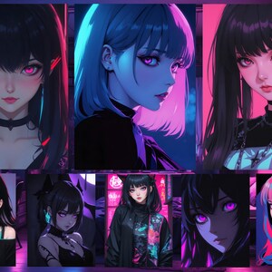 Neon&Goth Mashup Girls Anime Style X49 Digital Art Pack - Digital Print Posters, Wall Decoration