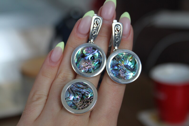 Abalone Shell Sterling Silver Boho Earrings, Gift for her image 5