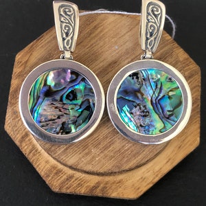 Abalone Shell Sterling Silver Boho Earrings, Gift for her image 1