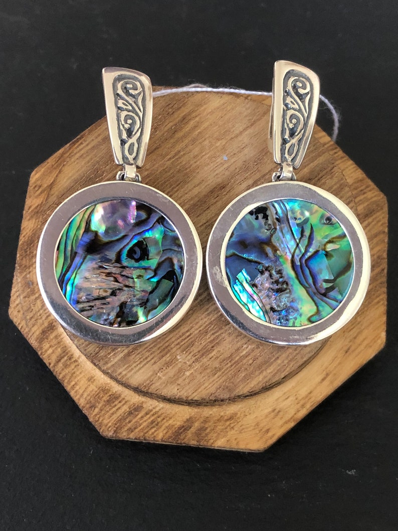 Abalone Shell Sterling Silver Boho Earrings, Gift for her image 1