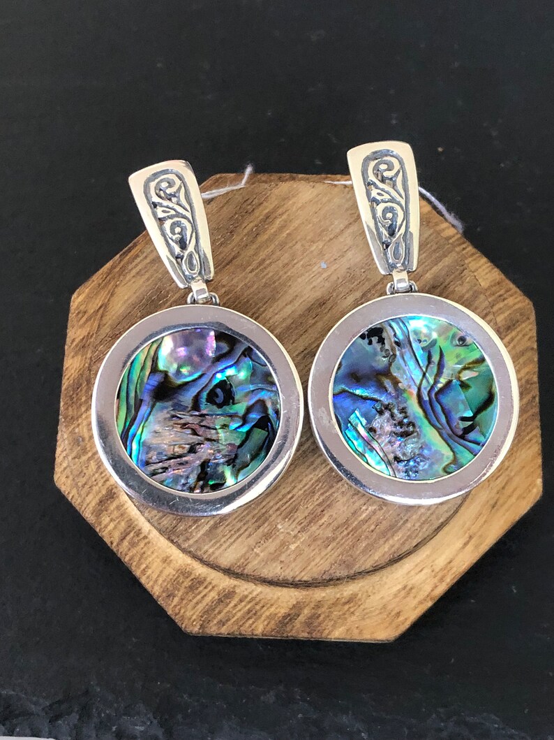 Abalone Shell Sterling Silver Boho Earrings, Gift for her image 2