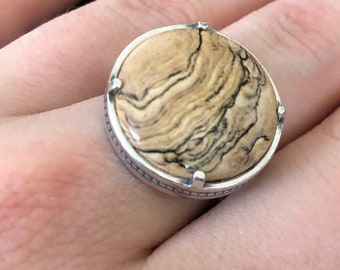 Natural Jasper and Silver Round Ring | Jasper Ring | Natural Jasper | Natural Stone Ring | March Birthstone Ring | March Birthday Gift