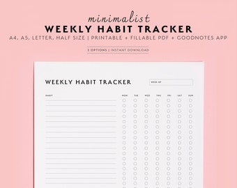 Wöchentlicher Habit Tracker Printable, Habit Tracker Vorlage, Routine Tracker, 7 Tage Habit Challenge, A4/A5/Letter/Hälfte, Sofortiger Download