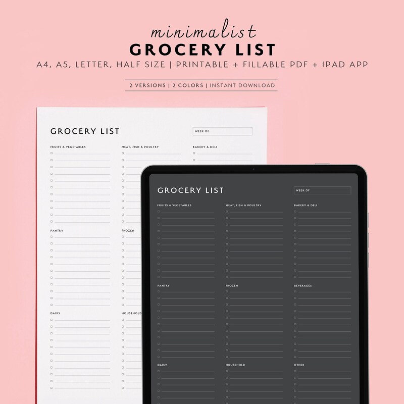 Grocery List Template Etsy