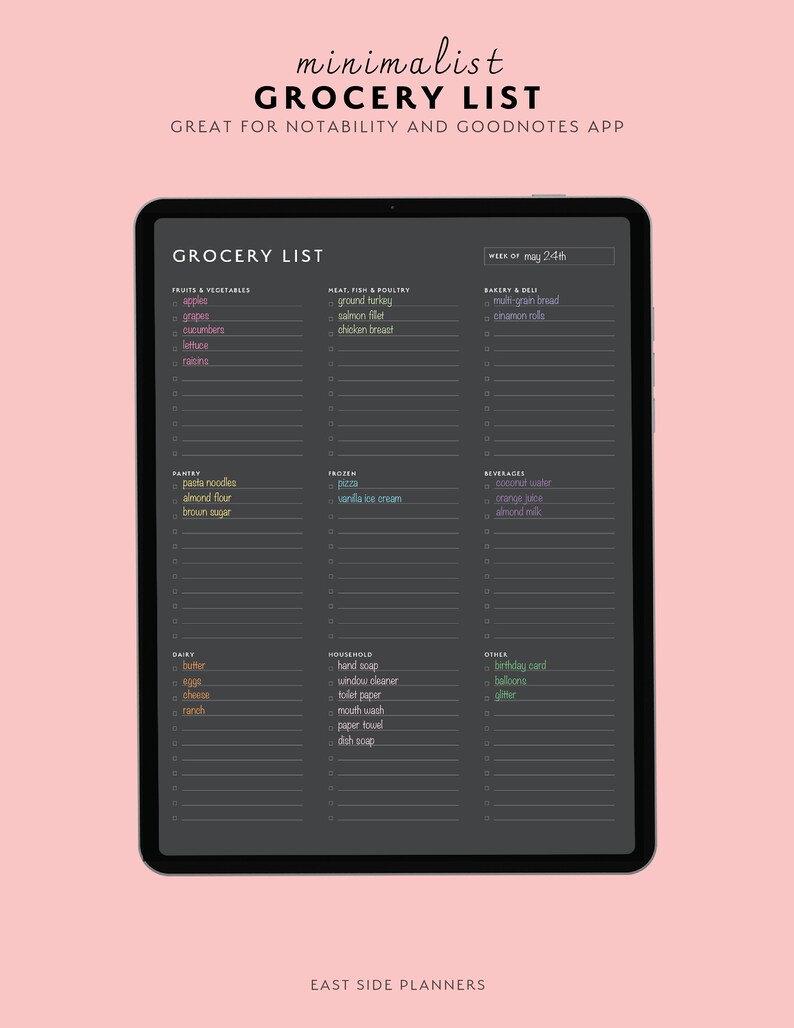 Grocery List Printable Template, Grocery Planner, Organize, Weekly Plan, Food Shopping List, A4