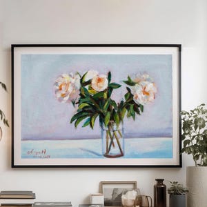 Fine Art Print-Flower vase original oil painting landscape|  hand-painted | Wall art| Living room bedroom | Green plants|