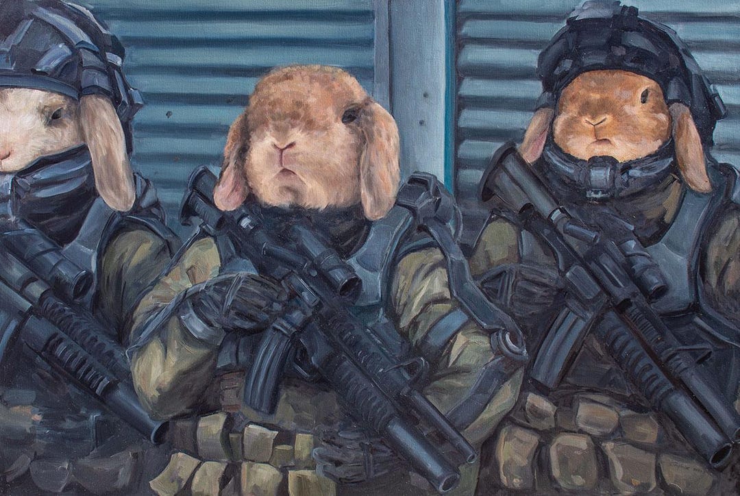 Fine Art Print-furry FORCE | Rabbit Soldier Oil Painting | Bunny Army ...