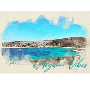 Mediterranean Art, 24''x16'' JPG file, Aegean Sea Islands, Watercolor Print Poster, Wall Art, Printable Wall Art Decor, Digital Download