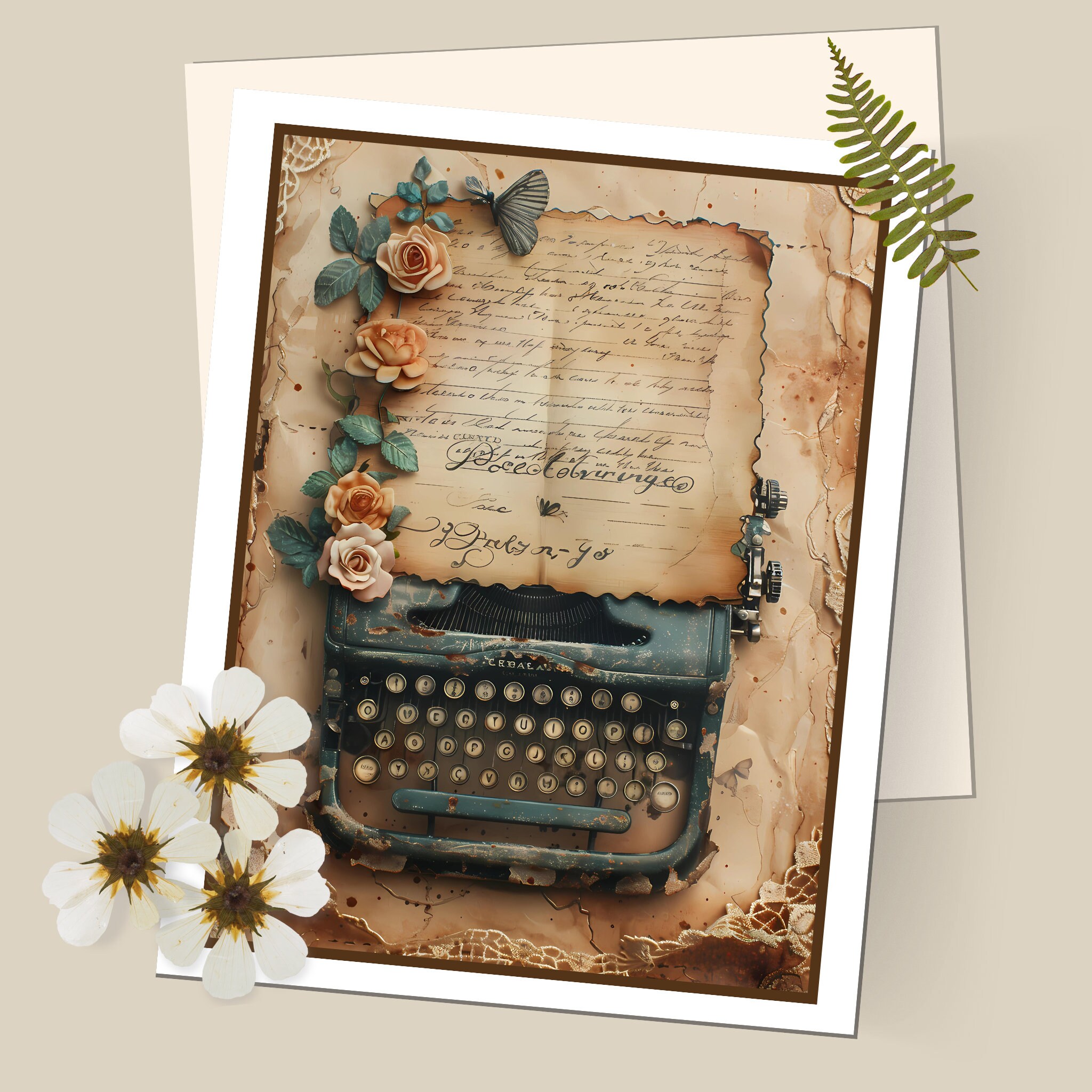 Lace Border Vintage Typewriter, Shabby Rose Lace Journal, Shabby Junk ...