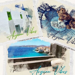Mediterranean Art, Set of 3 PNG files, Aegean Sea Islands, Watercolor Print Poster, Wall Art, Printable Wall Art Decor, Digital Download