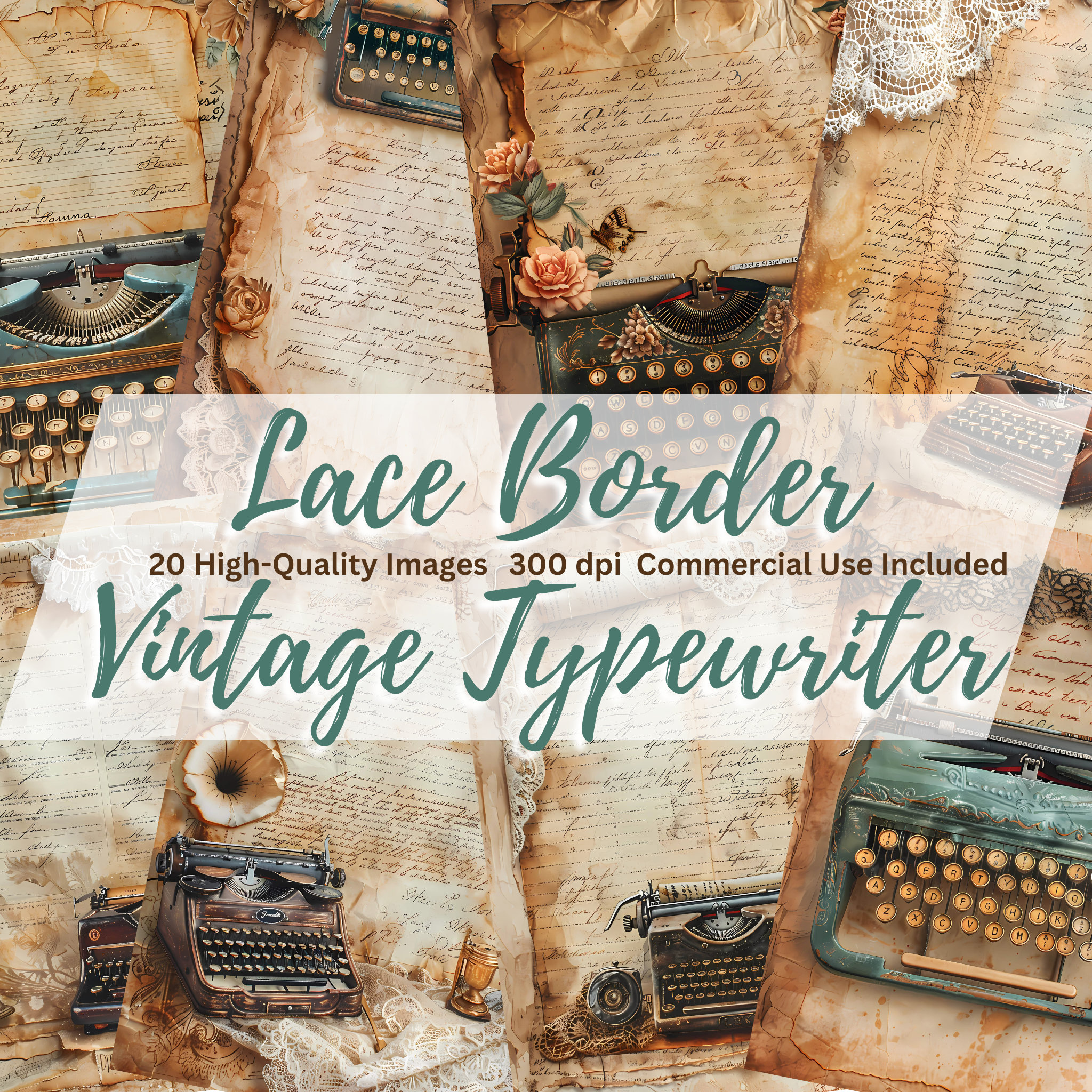 Lace Border Vintage Typewriter, Shabby Rose Lace Journal, Shabby Junk ...