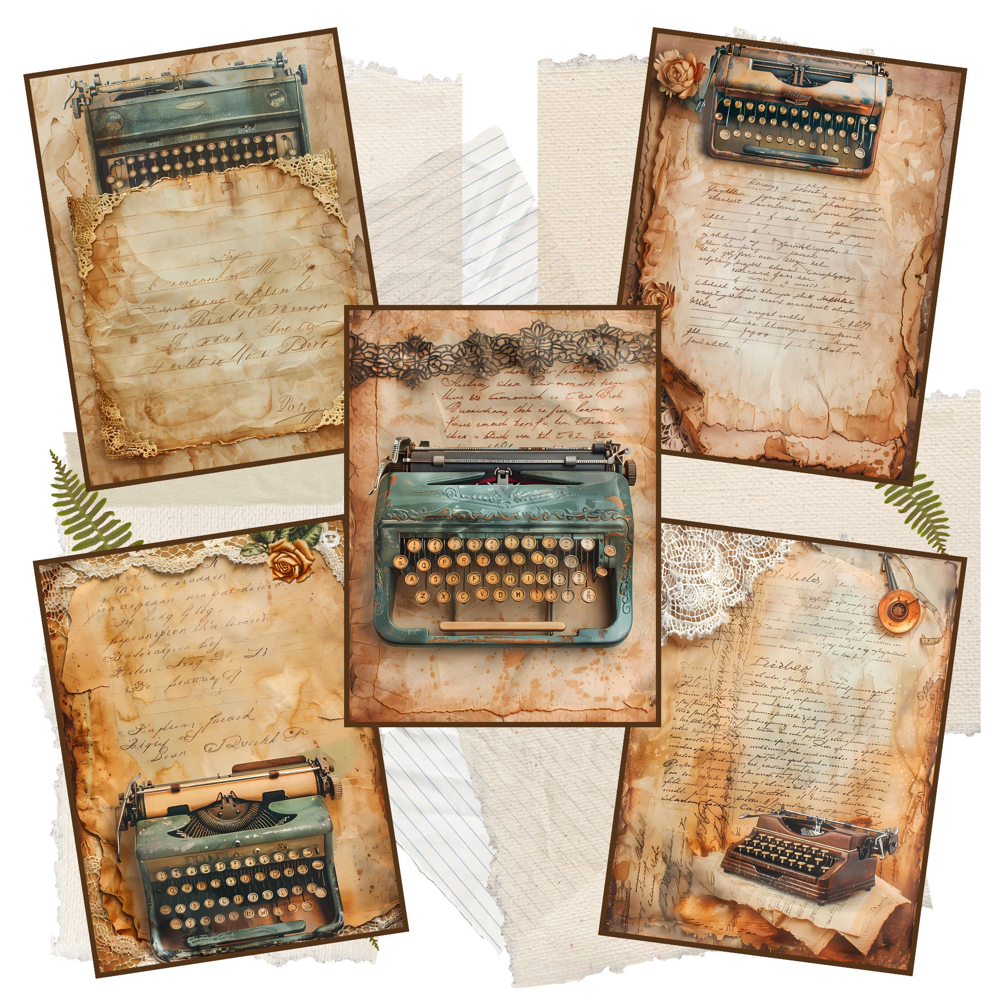 Lace Border Vintage Typewriter, Shabby Rose Lace Journal, Shabby Junk ...