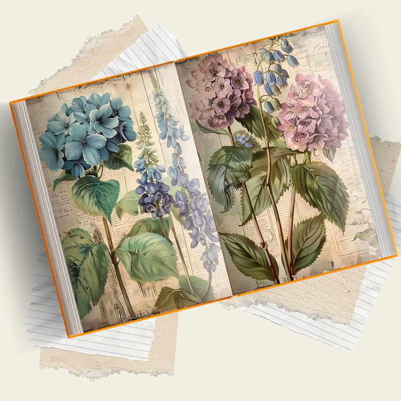 Vintage Botanical Prints Digital Kit, Flower Junk Journal Kit, Floral ...