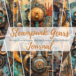 Steampunk Gears Junk Journal, Steampunk Vintage, Victorian, Digital Download, Scrapbooking, Steampunk Journal, Grungy, Junk Journal Page