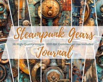Steampunk Gears Junk Journal, Steampunk Vintage, Victorian, Digital Download, Scrapbooking, Steampunk Journal, Grungy, Junk Journal Page
