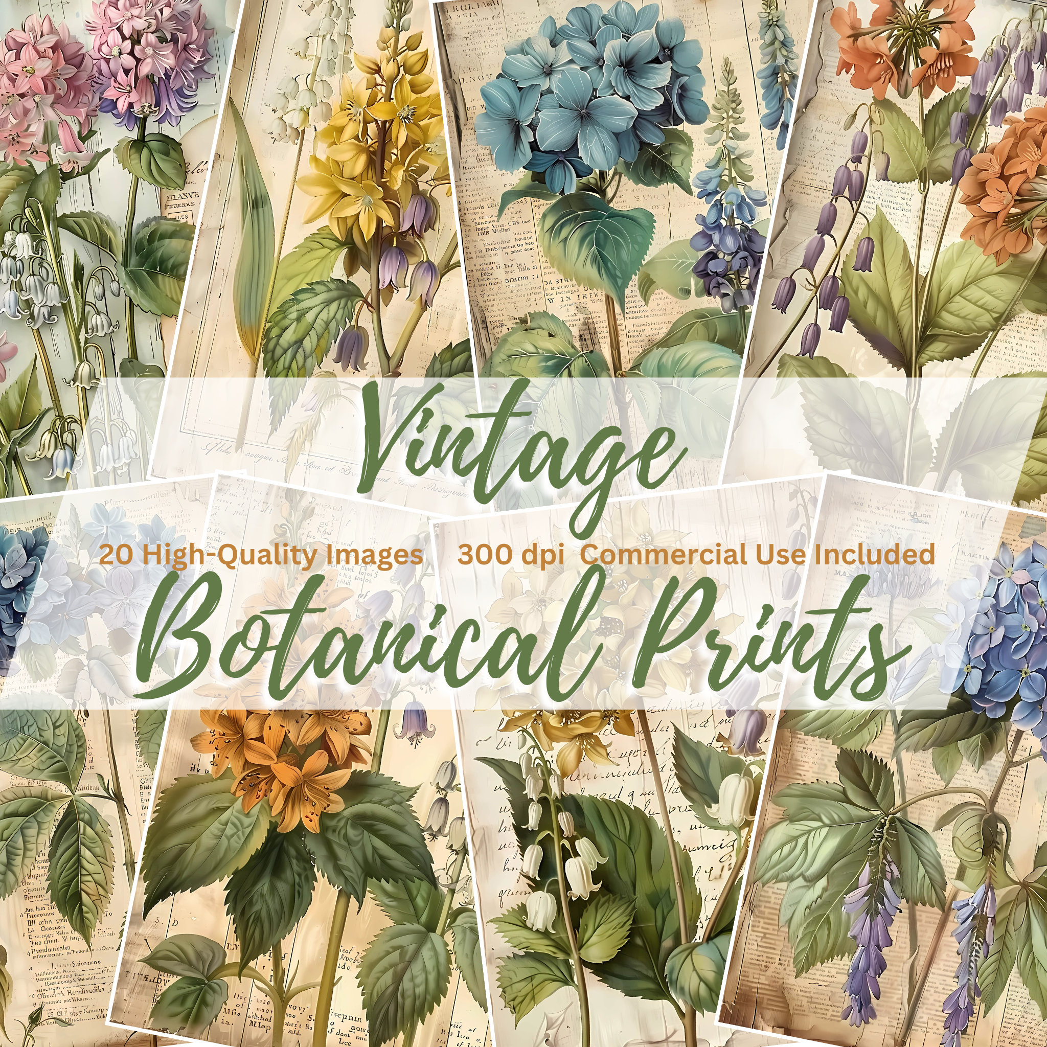 Vintage Botanical Prints Digital Kit, Flower Junk Journal Kit, Floral ...