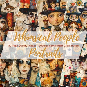 Whimsical people portraits journal, whimsical ephemera, journaling supplies,whimsical junk journal kit,  mixed media page,collage paper pack