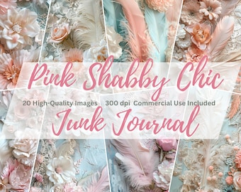 Kit de diario basura Shabby Chic rosa, diario basura de encaje, papel de diario imprimible, paquete de papel digital, papel Shabby Chic, diario basura de plumas