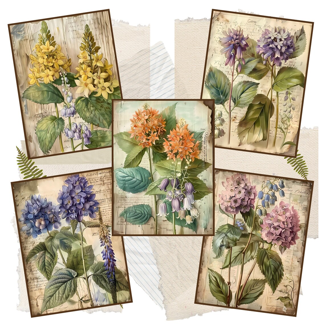 Vintage Botanical Prints Digital Kit, Flower Junk Journal Kit, Floral ...
