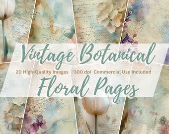 Vintage Botanical Floral Pages, Flower Junk Journal Kit, Scrapbook Paper, Floral Images, Digital Paper, Floral Scrapbook, Printable Images